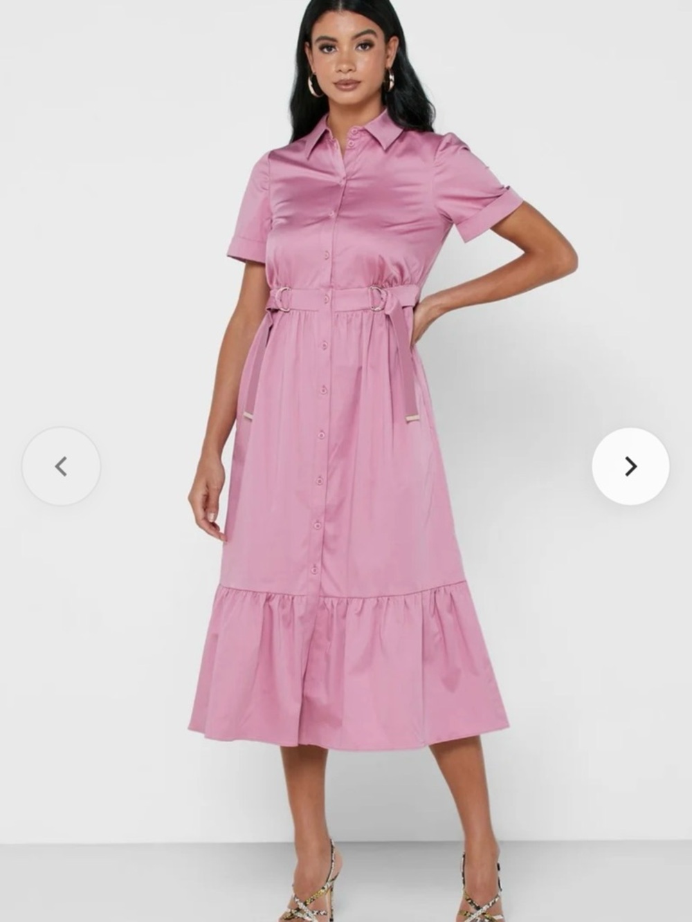 Like new Ted Baker London "Luuciiy" frilled-hem cotton shirt dress in light pink